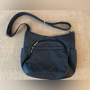 New Travelon Anti-Theft Cross Body Bucket Bag Navy Blue Please See Description